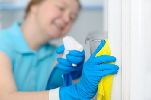 Carpet cleaning technician preparing equipment for a booked service